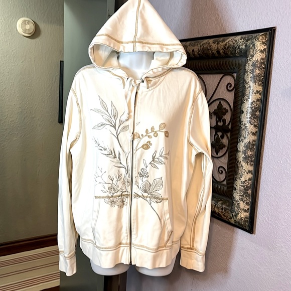 Cutest Eddie Bauer Cream Embroidery Knit Zip  hoodie  Sz XL - Picture 1 of 12